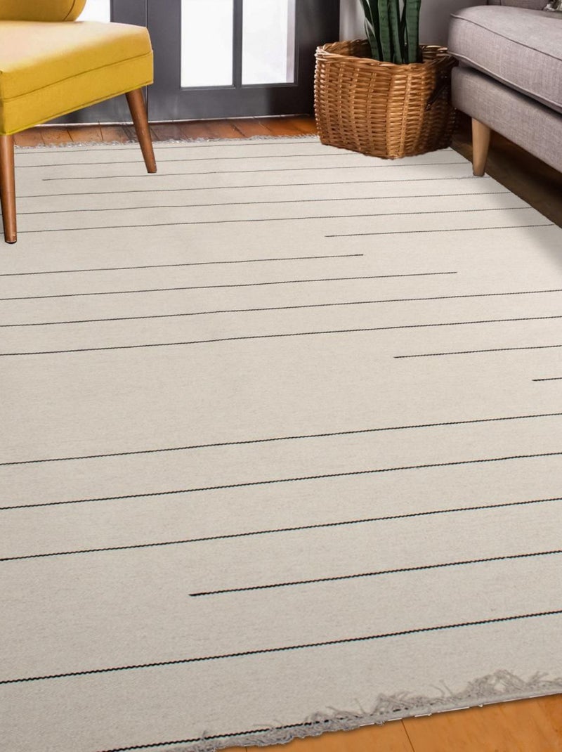 Tapis salon et chambre fait main en laine motif simple NIMBUS Beige - Kiabi