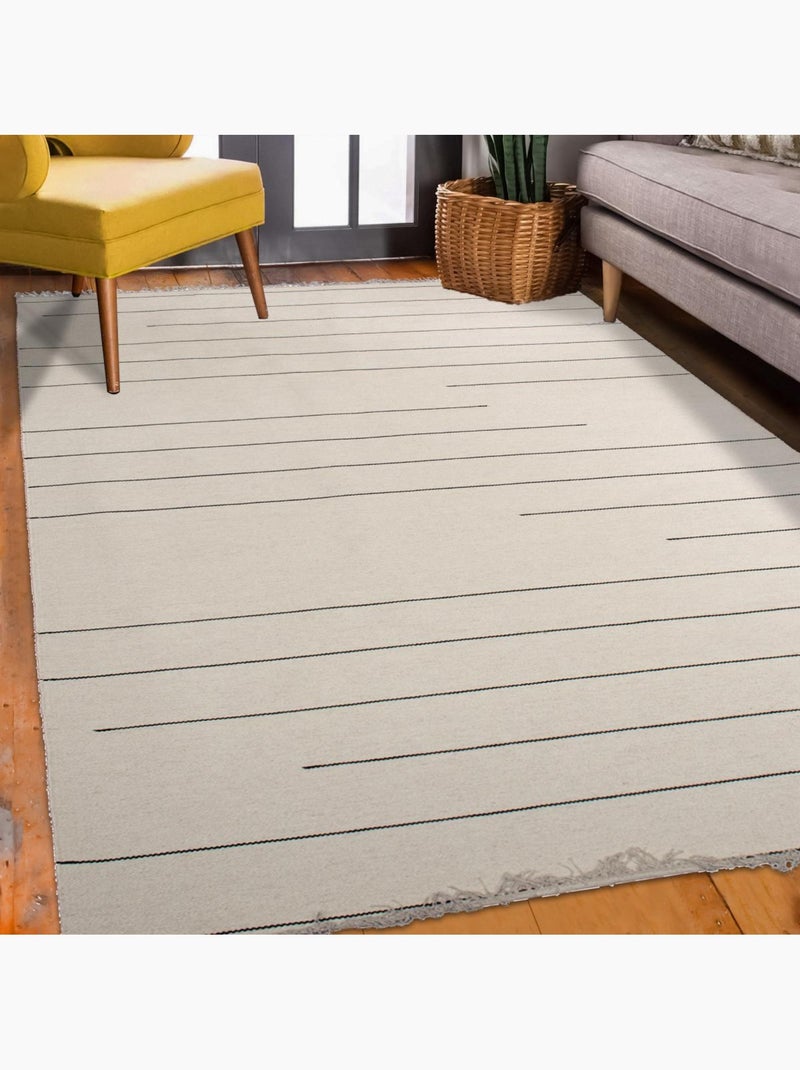 Tapis salon et chambre fait main en laine motif simple NIMBUS Beige - Kiabi