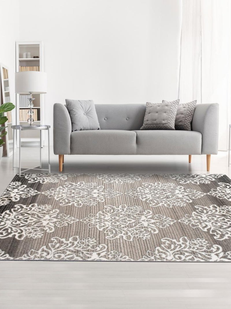 Tapis salon et chambre tissé en acrylique motif baroque TIVEBARO Gris - Kiabi