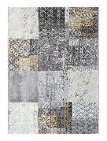 Tapis salon et chambre tissé en coton motif damier CARRAL