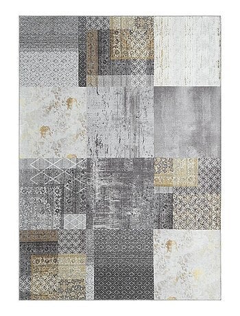 Tapis salon et chambre tissé en coton motif damier CARRAL