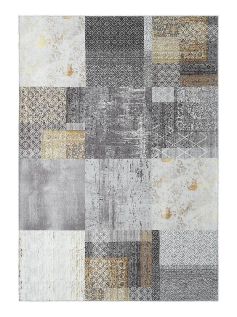 Tapis salon et chambre tissé en coton motif damier CARRAL Gris - Kiabi
