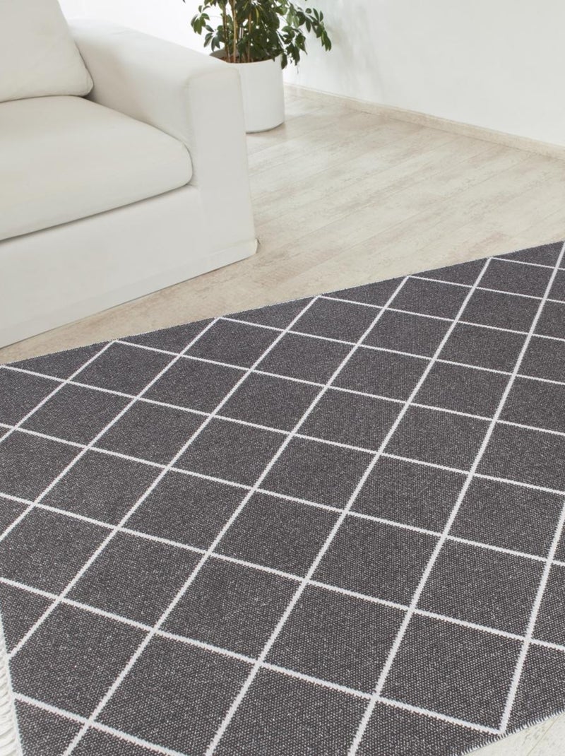 Tapis salon et chambre tissé en coton motif géométrique SEVIL Gris - Kiabi