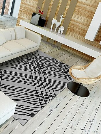 Tapis salon et chambre tissé en coton motif géométrique TUBE