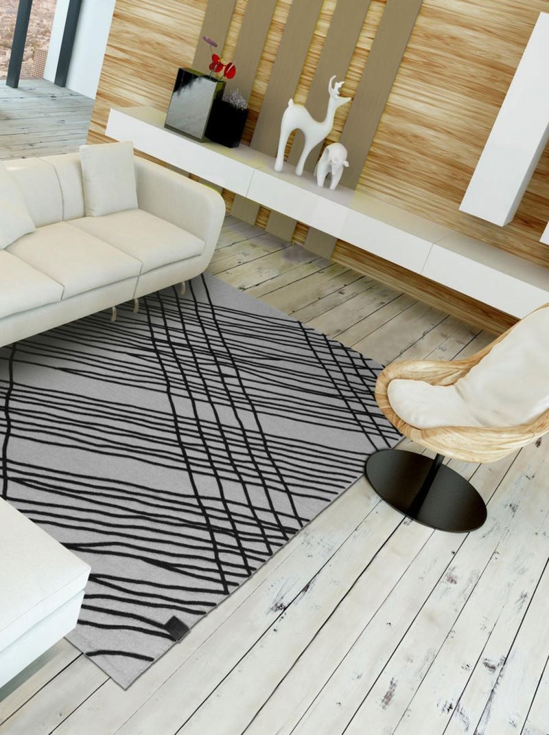 Tapis salon et chambre tissé en coton motif géométrique TUBE Gris - Kiabi