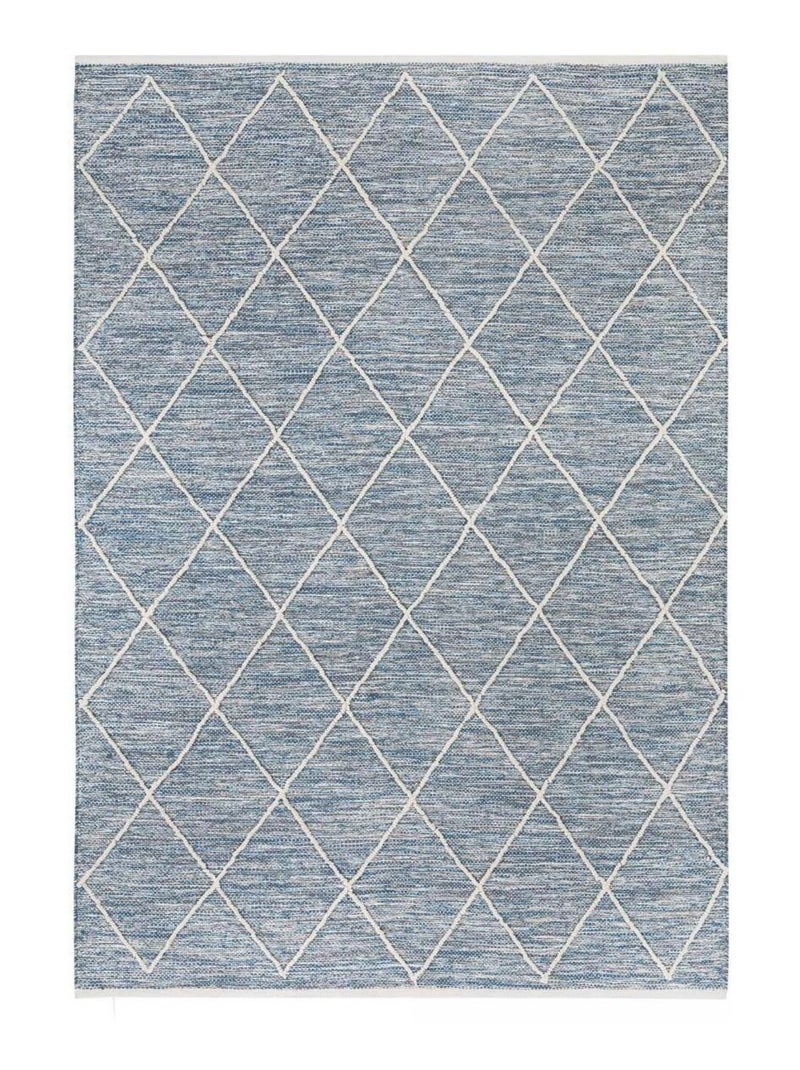 Tapis salon et chambre tissé en coton motif scandinave COTONA Bleu - Kiabi