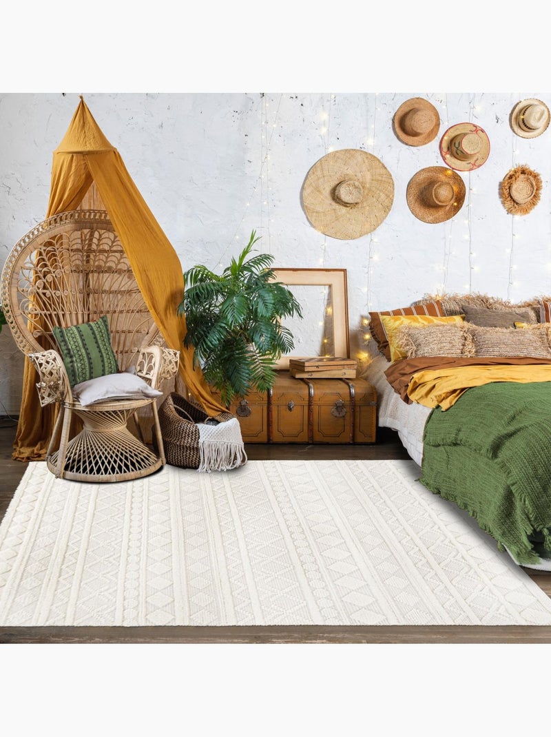 Tapis salon et chambre tissé en laine motif scandinave TINCA Ecru - Kiabi
