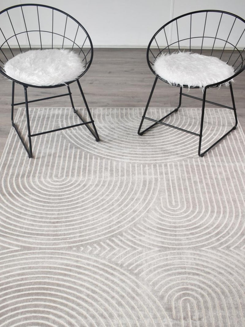 Tapis salon et chambre tissé en viscose motif abstrait OLAN Argent - Kiabi