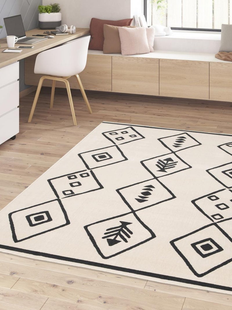 Tapis salon et chambre tissé motif abstrait FLARINE 3 Ecru - Kiabi