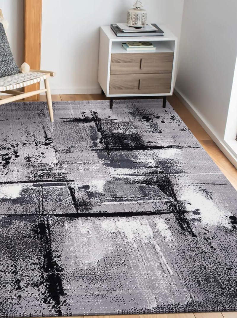 Tapis salon et chambre tissé motif abstrait LYN1 TABLO Gris - Kiabi