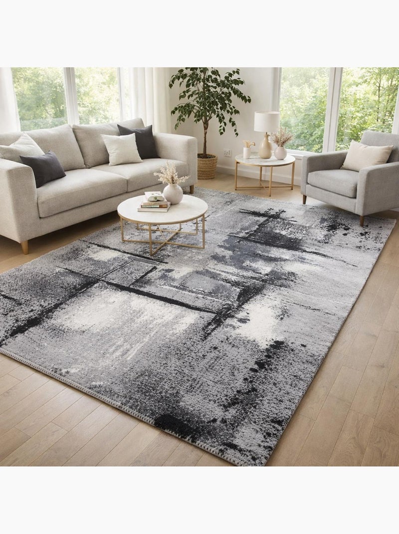 Tapis salon et chambre tissé motif abstrait LYN1 TABLO Gris - Kiabi