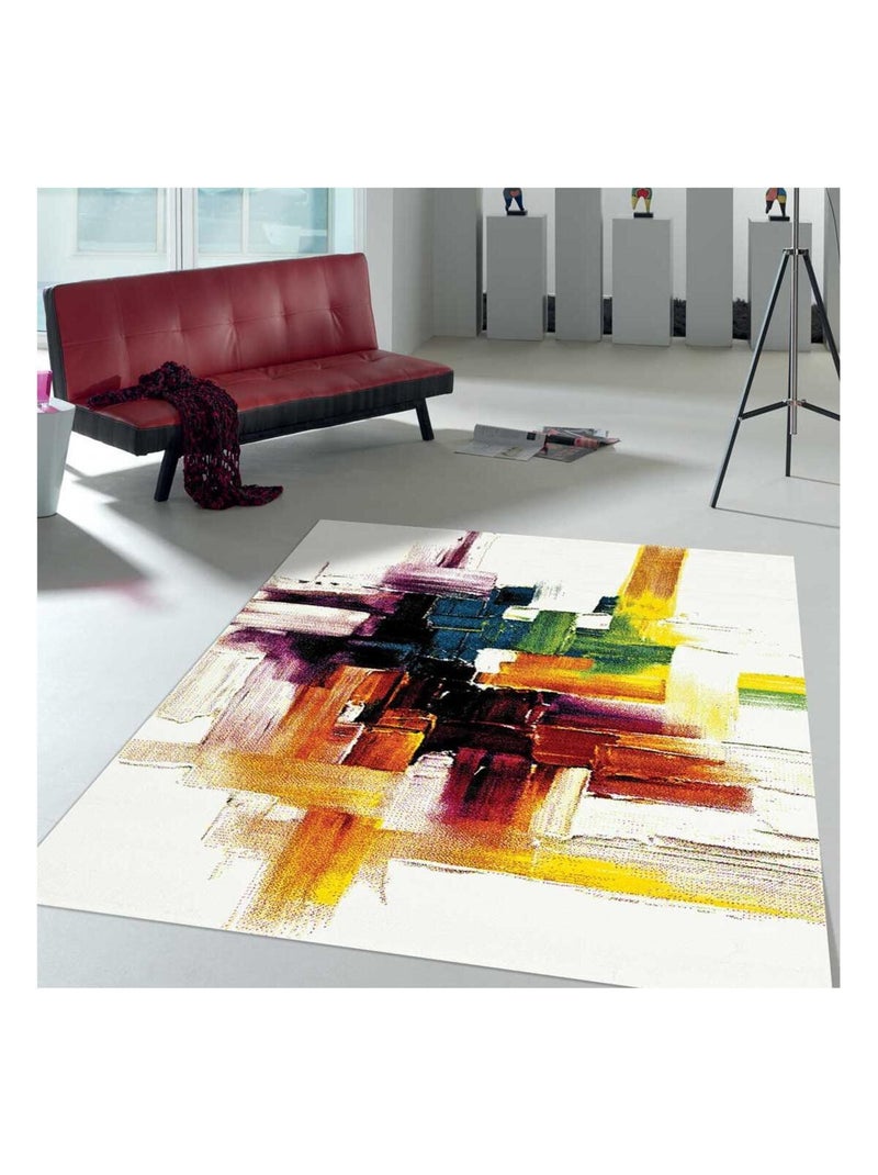 Tapis salon et chambre tissé motif abstrait LYN8 Ecru - Kiabi