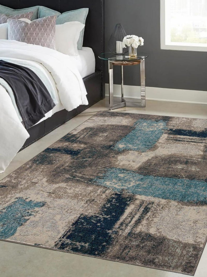 Tapis salon et chambre tissé motif abstrait NOUTRI Bleu - Kiabi