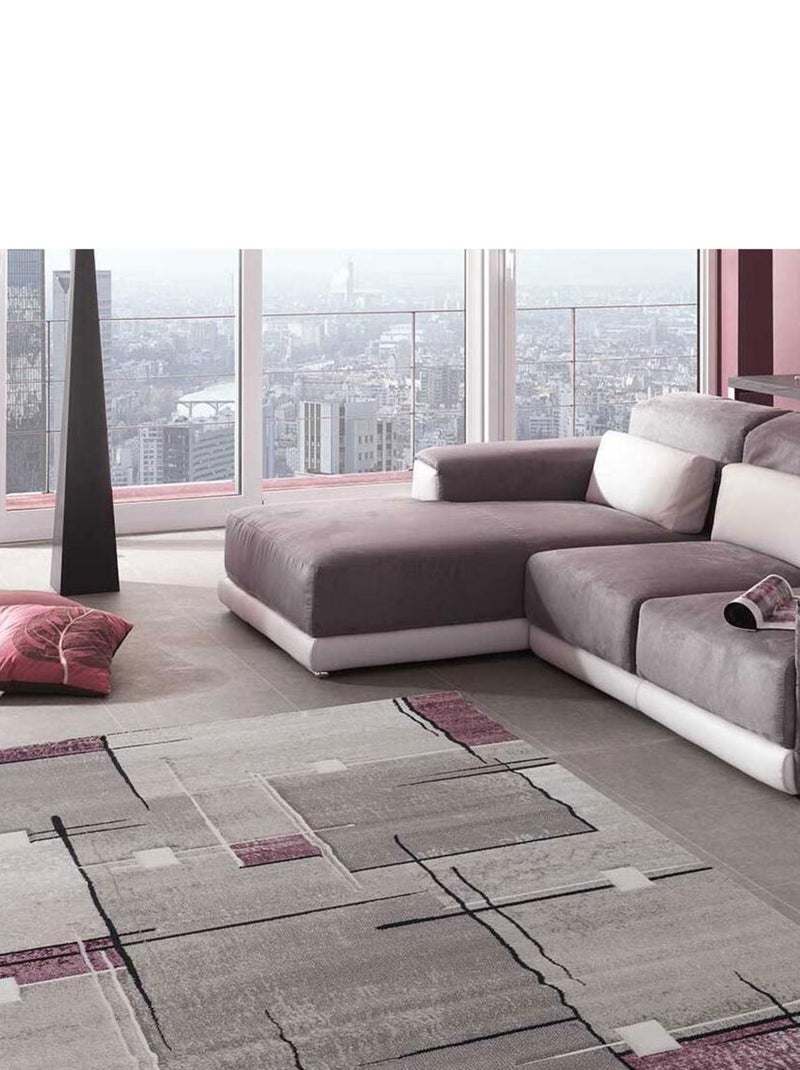 Tapis salon et chambre tissé motif abstrait NOVA Violet - Kiabi