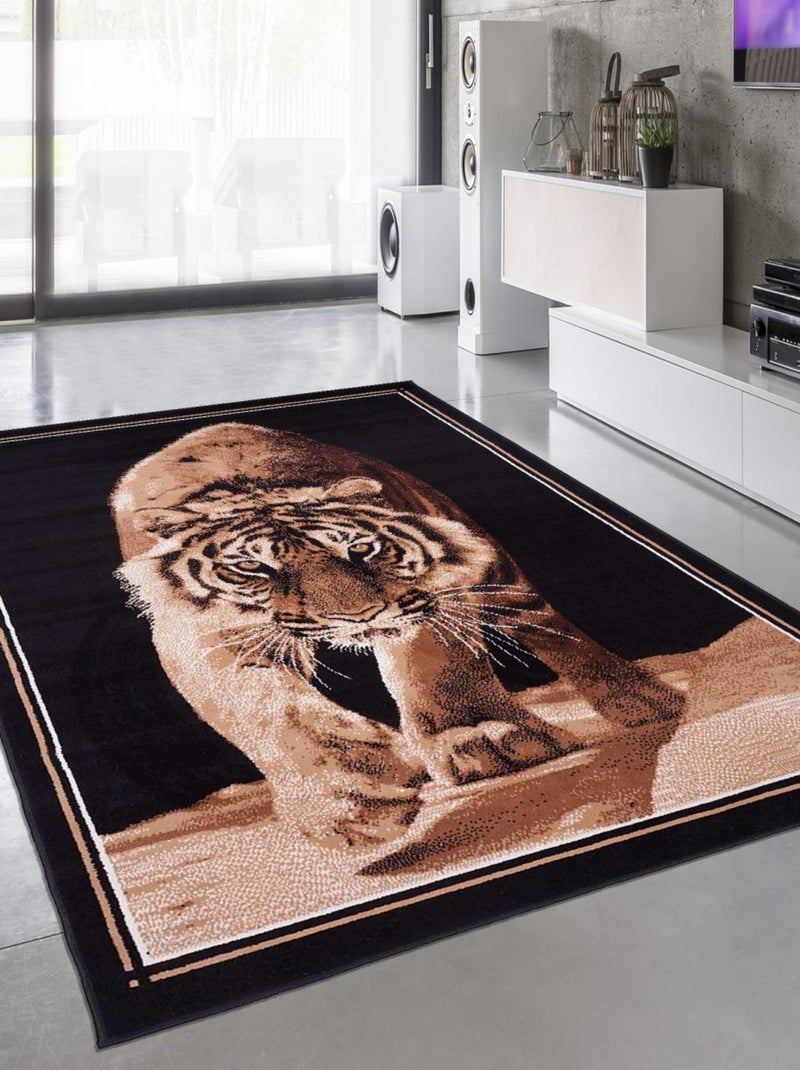 Tapis salon et chambre tissé motif animaux AF1 TIGER Noir - Kiabi