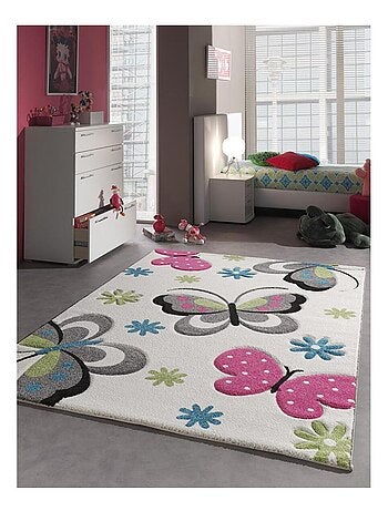 Tapis salon et chambre tissé motif animaux BUTERFLY