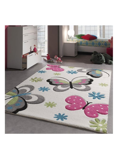 Tapis salon et chambre tissé motif animaux BUTERFLY - Kiabi