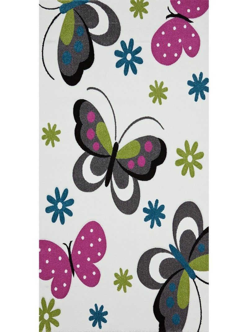 Tapis salon et chambre tissé motif animaux BUTERFLY Ecru - Kiabi