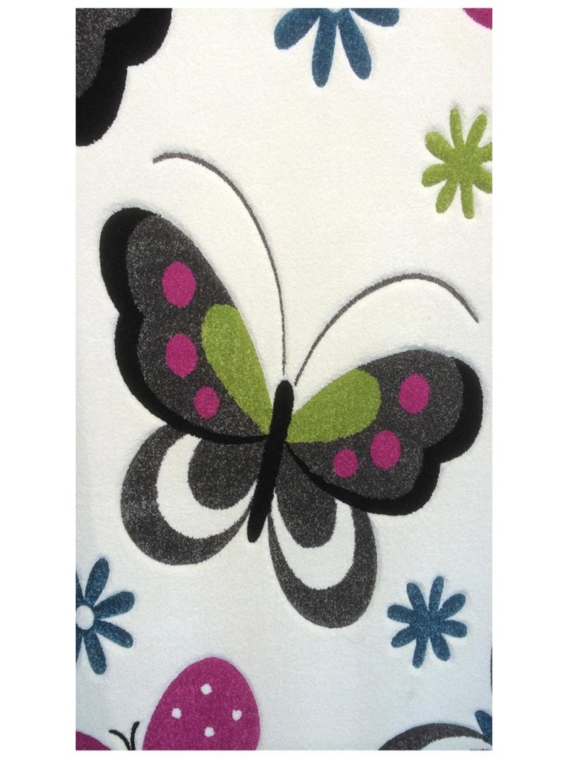 Tapis salon et chambre tissé motif animaux BUTERFLY Ecru - Kiabi