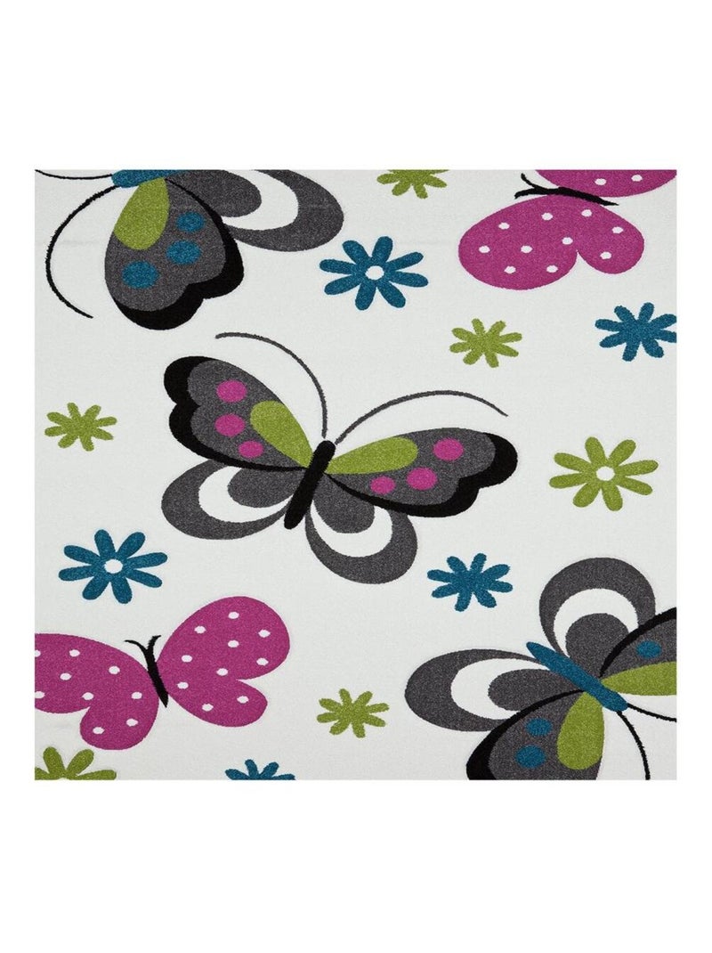 Tapis salon et chambre tissé motif animaux BUTERFLY Ecru - Kiabi