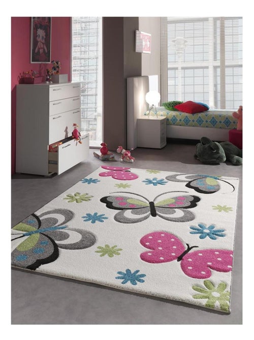 Tapis salon et chambre tissé motif animaux BUTERFLY - Kiabi