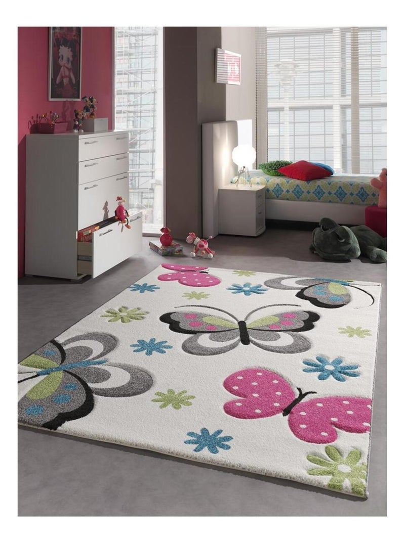 Tapis salon et chambre tissé motif animaux BUTERFLY Ecru - Kiabi