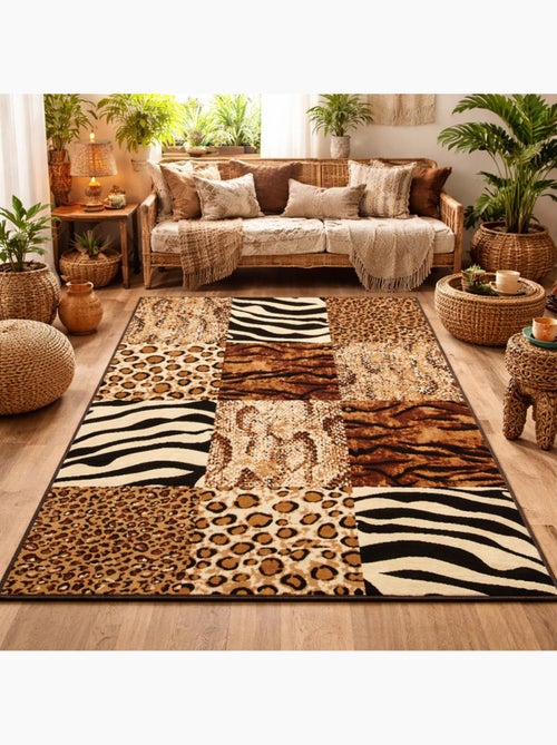 Tapis salon et chambre tissé motif animaux LYN1 SAVANA - Kiabi