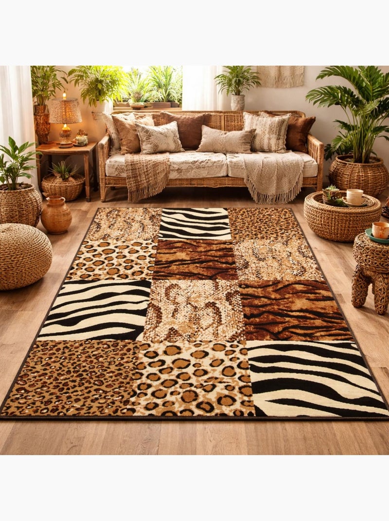 Tapis salon et chambre tissé motif animaux LYN1 SAVANA Beige - Kiabi