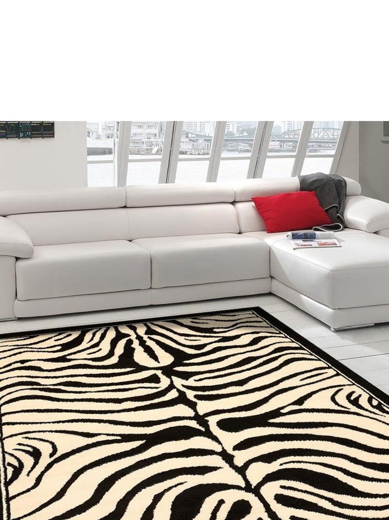 Tapis salon et chambre tissé motif animaux LYN1 ZEBRE Noir - Kiabi