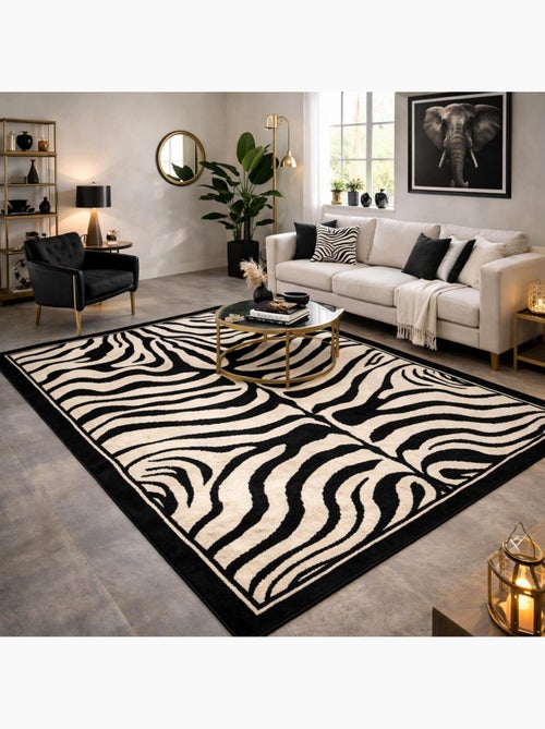 Tapis salon et chambre tissé motif animaux LYN1 ZEBRO - Kiabi