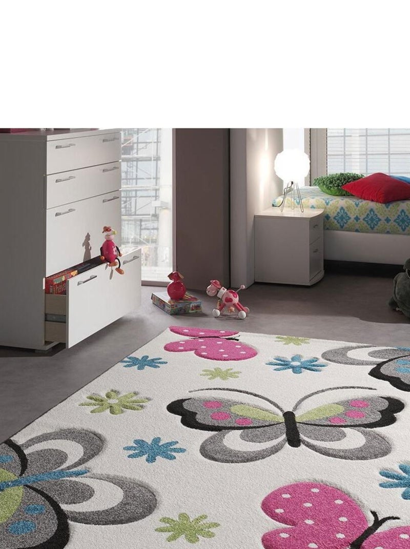 Tapis salon et chambre tissé motif animaux LYN8 BUTERFLY Ecru - Kiabi