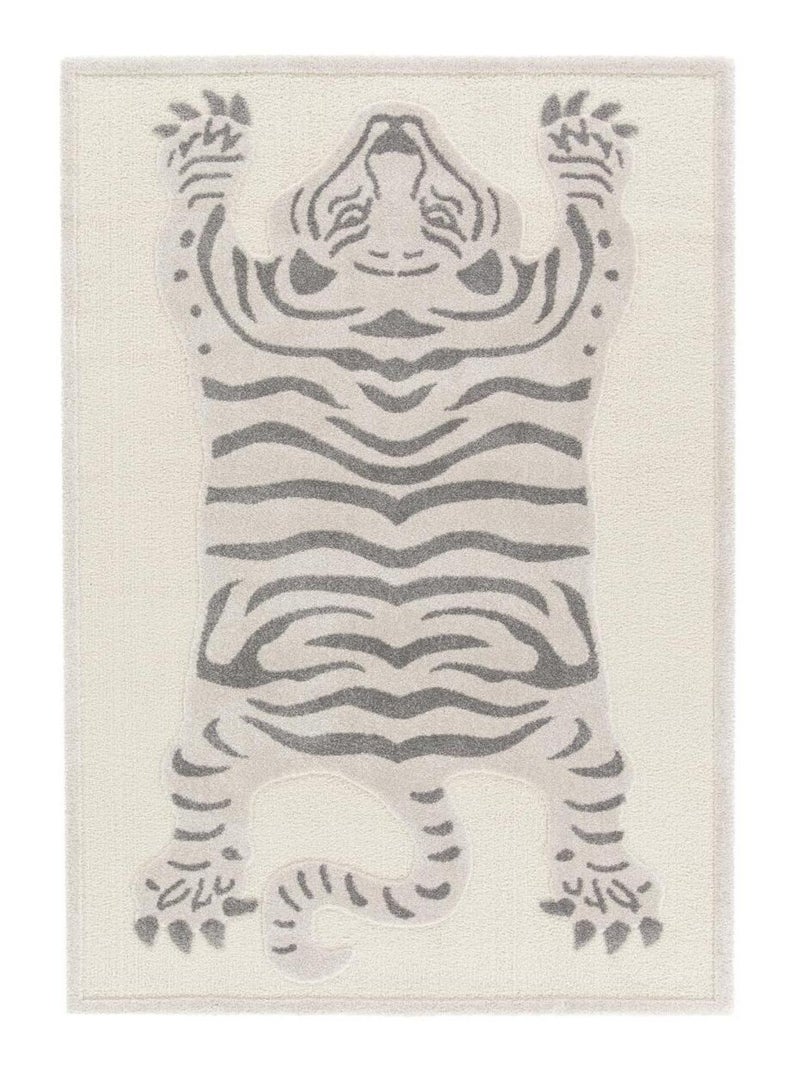 Tapis salon et chambre tissé motif animaux RIVIERA 2 Argent - Kiabi