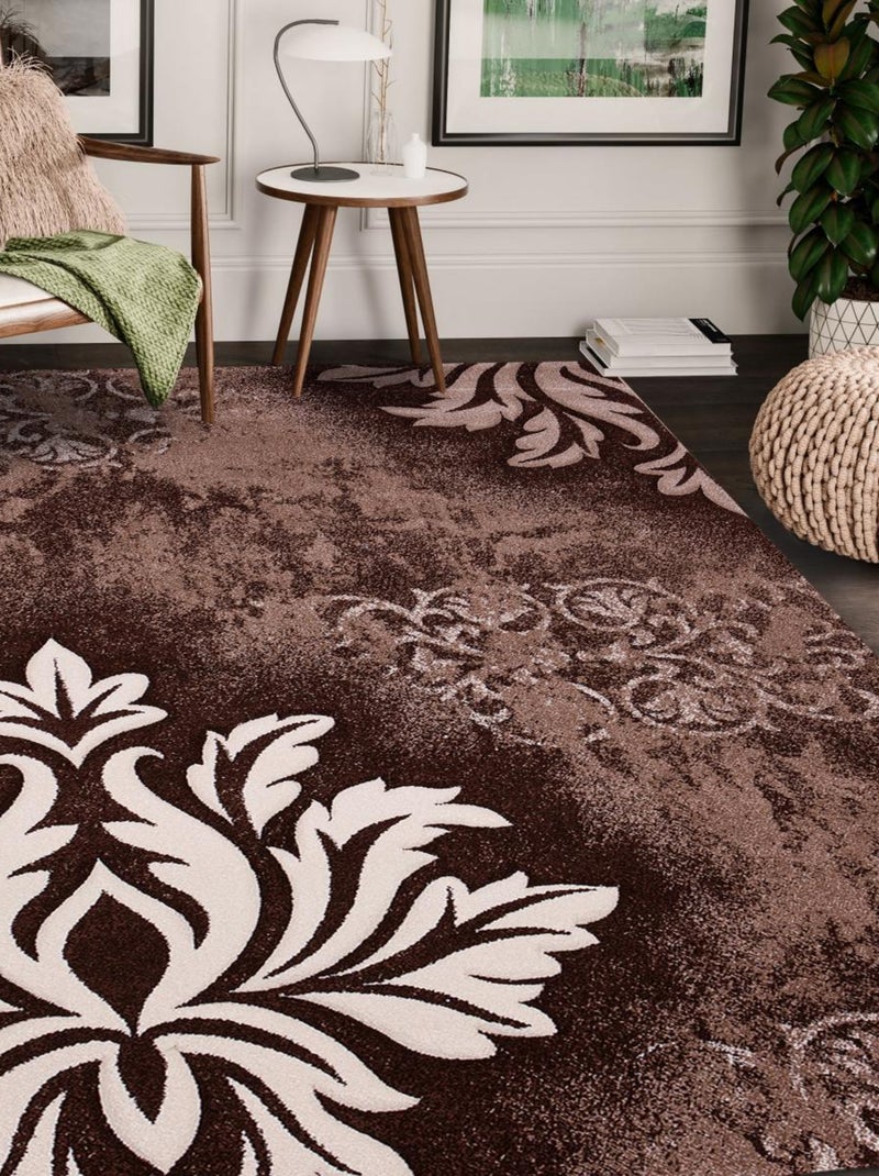 Tapis salon et chambre tissé motif baroque LAR Marron - Kiabi
