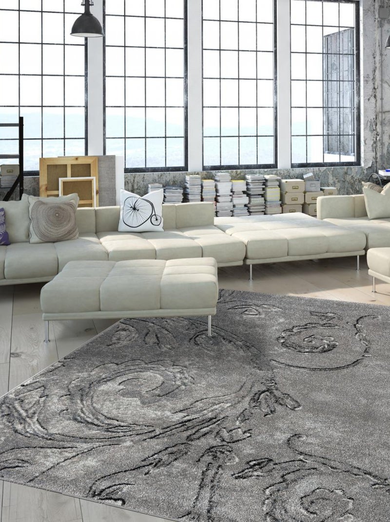 Tapis salon et chambre tissé motif baroque MUMBA D Gris - Kiabi