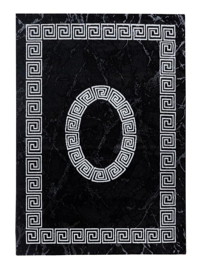 Tapis salon et chambre tissé motif baroque SAPURI Noir - Kiabi