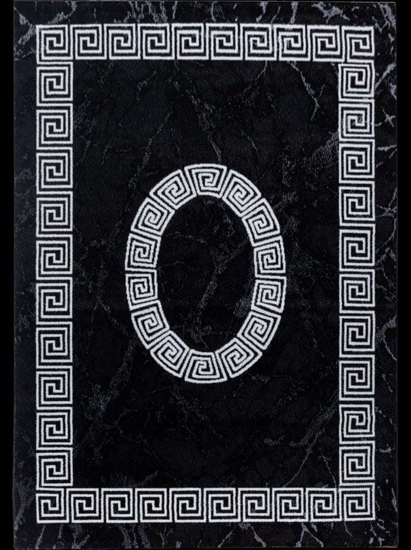 Tapis salon et chambre tissé motif baroque SAPURI Noir - Kiabi