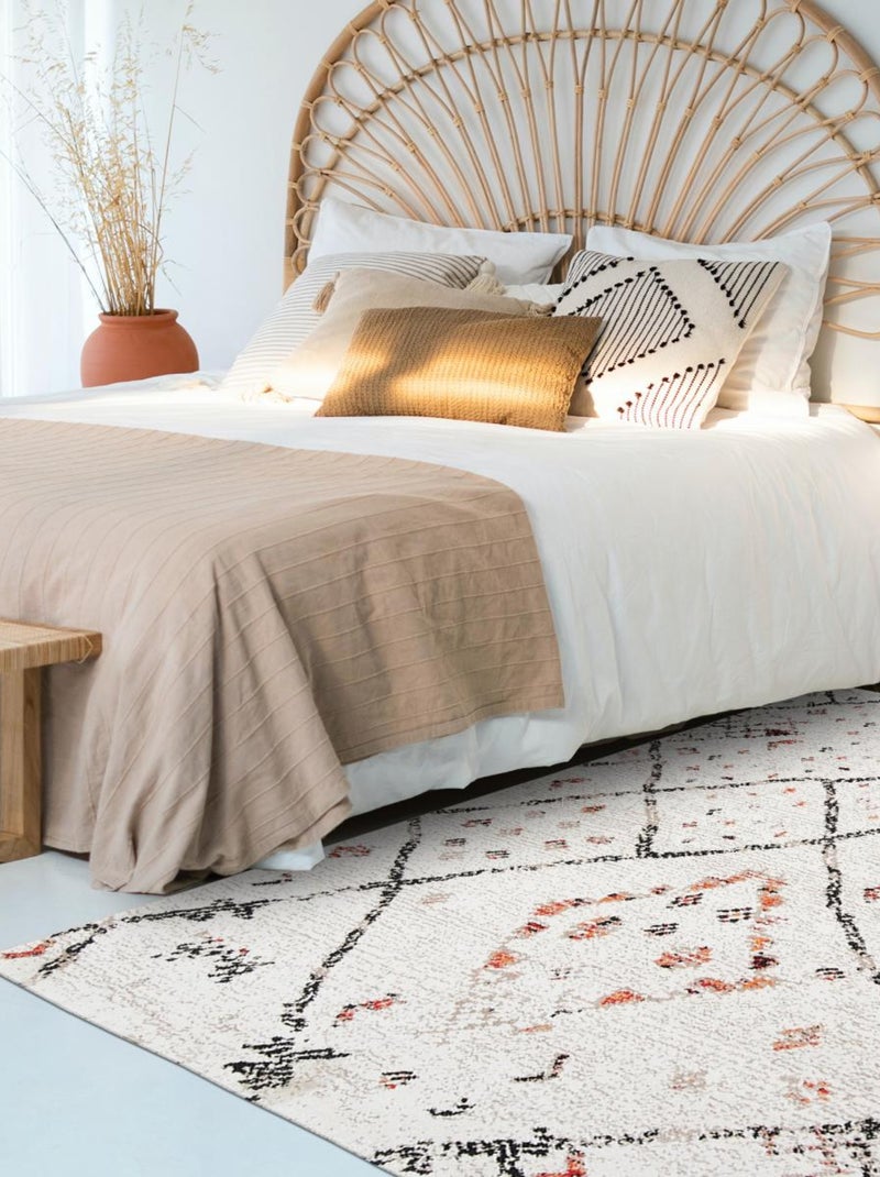 Tapis salon et chambre tissé motif berbère LYN8 Ecru - Kiabi