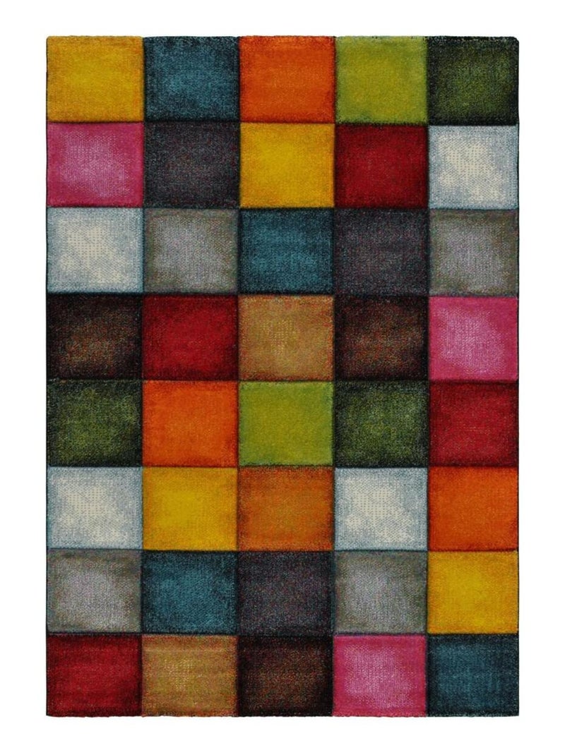 Tapis salon et chambre tissé motif damier LYN8 BELO 31 Multicolore - Kiabi