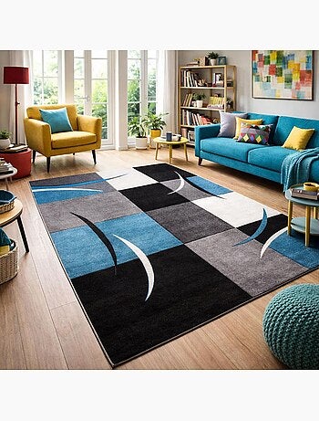 Tapis salon et chambre tissé motif damier LYN8 COMMA