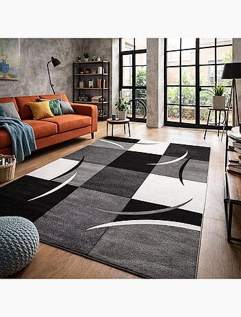 Tapis salon et chambre tissé motif damier LYN8 COMMA