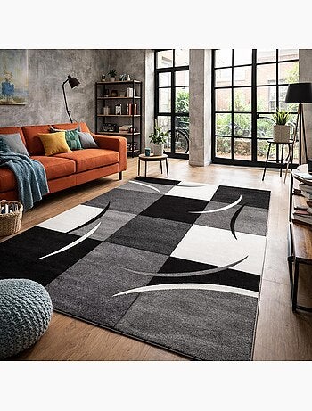 Tapis salon et chambre tissé motif damier LYN8 COMMA