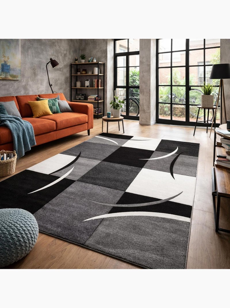 Tapis salon et chambre tissé motif damier LYN8 COMMA Gris - Kiabi