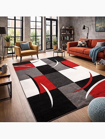 Tapis salon et chambre tissé motif damier LYN8 COMMA