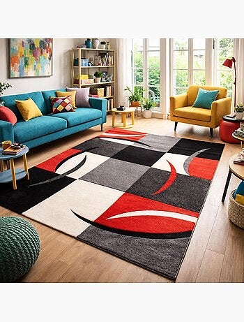 Tapis salon et chambre tissé motif damier LYN8 COMMA