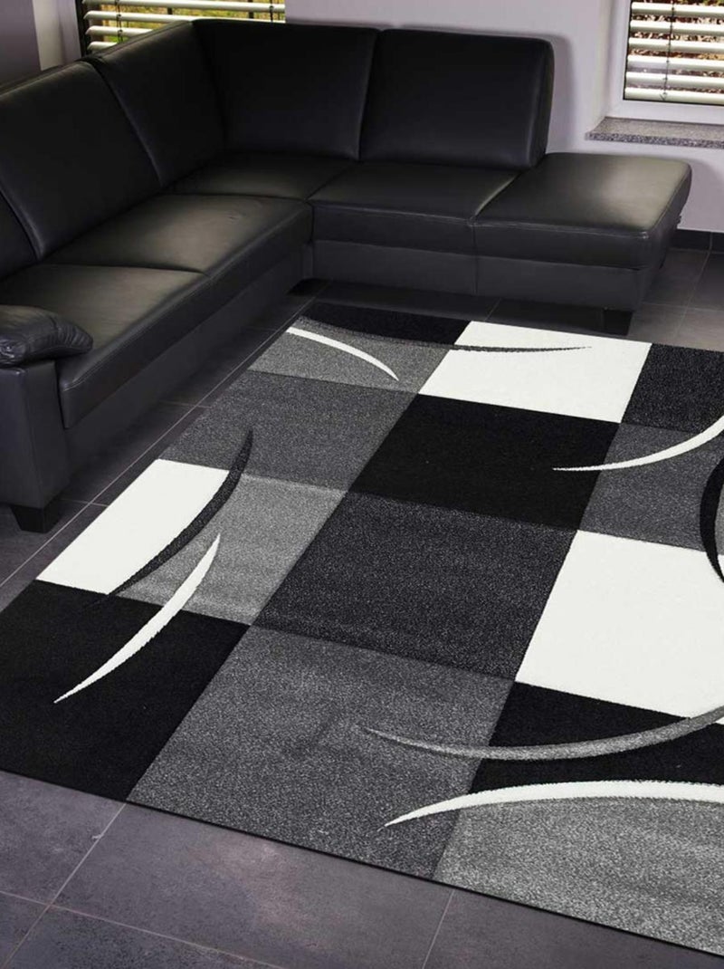 Tapis salon et chambre tissé motif damier LYN8 Gris - Kiabi