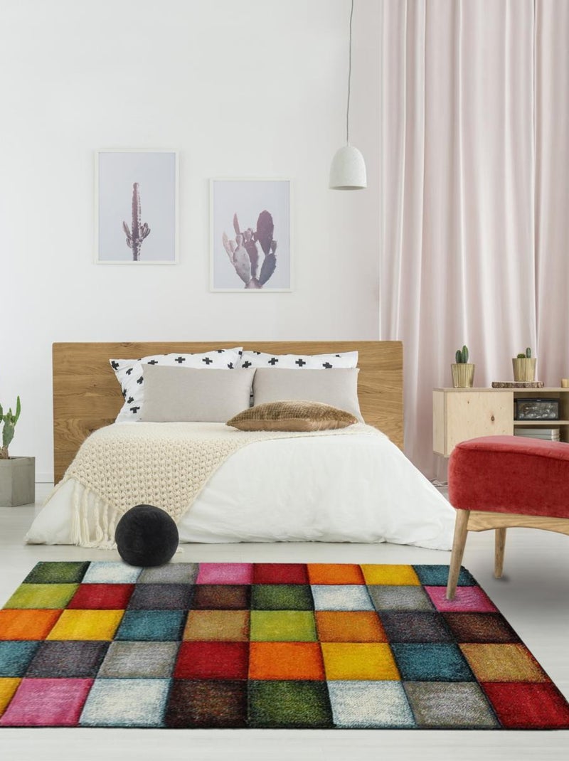 Tapis salon et chambre tissé motif damier LYN8 Multicolore - Kiabi