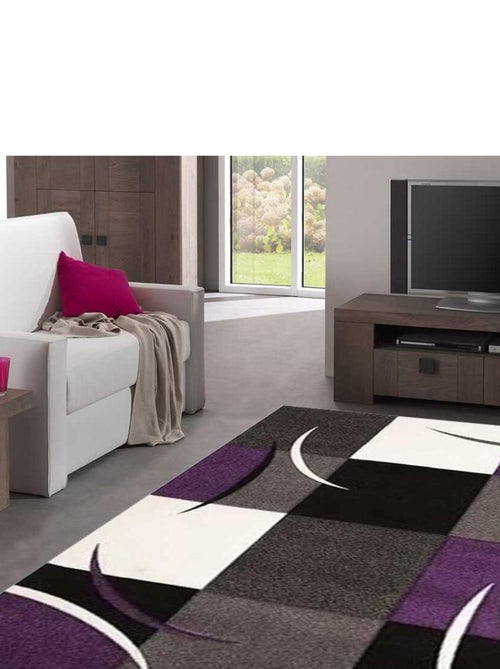 Tapis salon et chambre tissé motif damier LYN8 - Kiabi