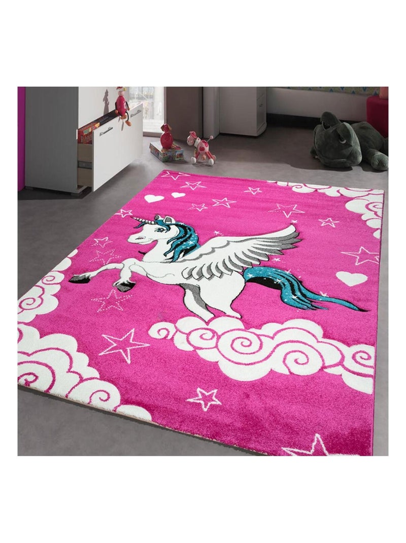 Tapis salon et chambre tissé motif enfant LYN8 Rose - Kiabi