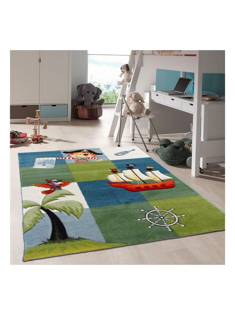 Tapis salon et chambre tissé motif enfant LYN8 SPIRATE Bleu - Kiabi