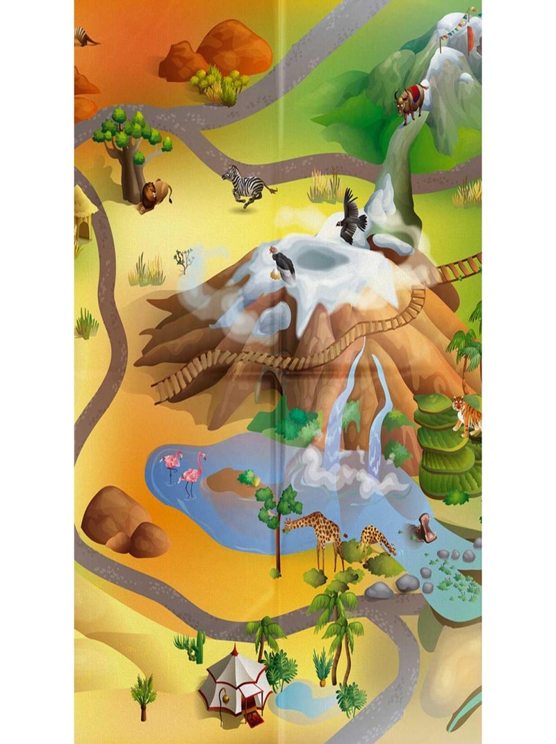 Tapis salon et chambre tissé motif enfant NAPPE SAVANE A Multicolore - Kiabi